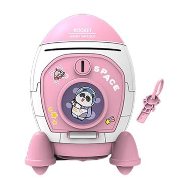 Imagem de Fenteer Cofrinho infantil fofo, brinquedo educativo de poupança, acessório com chave e adesivos para crianças, cofrinho, enfeite de estante, Rosa