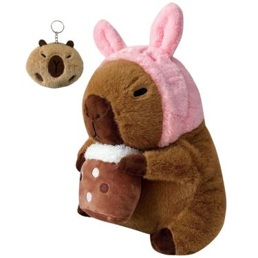 Imagem de Brinquedo de pelúcia JZNEXD Capybara 30 cm com chaveiro para crianças (rosa)
