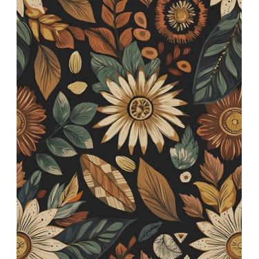 Imagem de Papel de parede Boho Peel and Stick, vintage preto marrom/verde papel de contato floral 44,5 cm x 299,7 cm, papel de parede botânico retrô autoadesivo removível à prova d'água para paredes