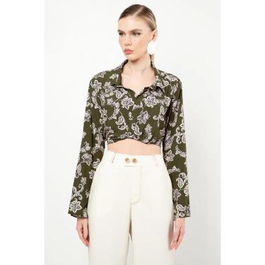 Imagem de Blusa Cropped Manga Longa Decote Transpassado Em Viscose Com Estampa Exclusiva-Feminino