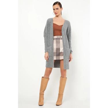 Imagem de Casaco Cardigan Manga Longa Alongado Com Bolsos Em Tricot-Feminino