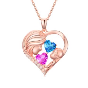 Imagem de Zoeniya Colar com pingente de coração banhado a ouro rosa para mãe e filha com 12 meses, presentes de dia das mães para mãe, pedra do mês de nascimento, joia de aniversário para mãe, esposa, namorada