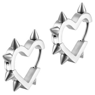 Imagem de Brincos de coração gótico, brincos de argola de pressão punk grunge emo Y2k, joias góticas de Natal, presente para mulheres, Large, Titânio, Sem pedra preciosa