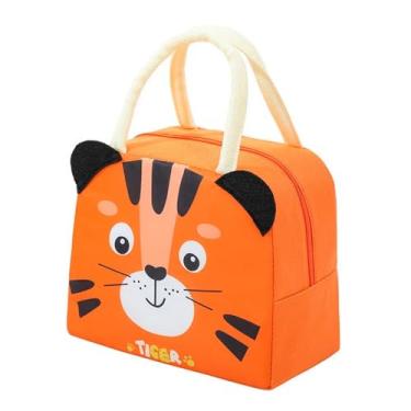 Imagem de Lancheira Térmica bolsa Infantil com Desenhos Animado, Tecido Oxford, Conserva Alimentos Quentes e Frios, escola pequinique, criança volta aula, marmiteira portatil (Tigre)