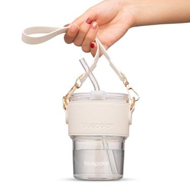 Imagem de BLUEPOLAR Copo de água de 368 g, garrafa de água com canudo e tampa à prova de poeira, copo de café e gelo copo de vidro isolado de parede dupla (branco com manga e alça)