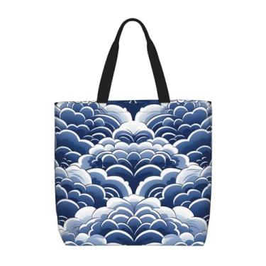 Imagem de GlbnSHeric Bolsa feminina de compras reutilizável com estampa borboleta tie dye bolsa de ombro dobrável, Azul e branco, One Size