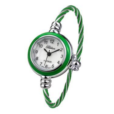 Imagem de Blekon Relógio feminino Collections – mostrador analógico redondo, números arábicos, caixa de 23 mm, pulseira de arame, relógio feminino elegante com pulseira de cabo.., Prata/verde, Casual, clássico,
