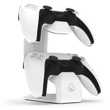 Imagem de Suporte  Apoio De Mesa Sculpy Printing Lifestyle VN, Para 2 Controles Playstation 5,  com pé de silicone, Preto e Branco