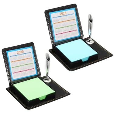 Imagem de PATIKIL 2 peças de suporte de notas adesivas de couro com suporte de caneta, porta-notas de postes, caixa de armazenamento mini estojo para cartão de visita organizador de bloco de notas para mesa