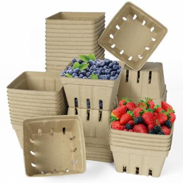 Imagem de LOUHUA Cesta de frutas silvestres de fibra de polpa natural, cesta pequena moldada para morango, mirtilo, framboesa, vegetais, recipiente de frutas silvestres para mercado de fazendeiros, mercearia