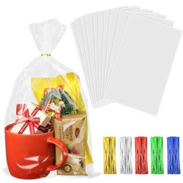 Imagem de 100 sacos de guloseimas de celofane 22 x 38 cm, sacos de presente de plástico transparente com laços torcidos, sacos de lembrancinhas de festa de violoncelo para embrulhar presentes de Natal de