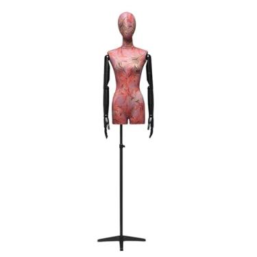 Imagem de Mannequin Torso de manequim feminino com suporte e cabeça, 59-83" de altura, corpo ajustável com tripé, suporte de metal, braço de madeira maciça(Red)