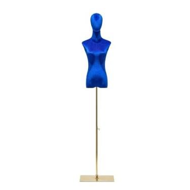 Imagem de Mannequin Torso de manequim feminino de veludo, base de metal ajustável e removível, adequado para camisetas, camisas, calças, chapéus, suéteres(Blue)