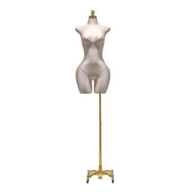 Imagem de Mannequin Manequins femininos, o torso de linho pode ser ajustado de 60 a 85 polegadas, equipado com uma base de metal com roda universal removível(White)