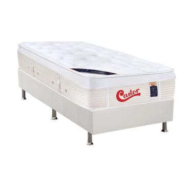 Imagem de Cama Box Solteiro: Colchão Molas Pocket Ensacadas Castor Gold Star Vitagel + Base CRC Courano White(88x188)