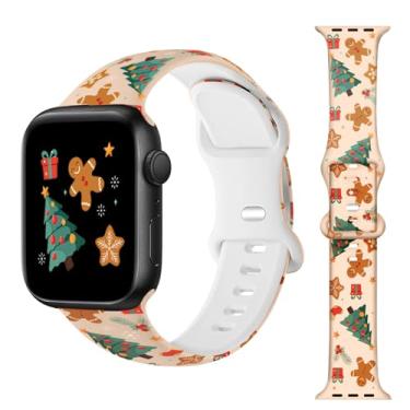 Imagem de Pulseira de relógio de Natal compatível com Apple Watch séries 10, 9, Ultra, 8, 7, 6, 5, 4, 3, 2 e 1 de 38 mm, 40 mm, 41 mm, 44 mm, 45 mm, 49 mm, 2 e 1 SE, feminino e masculino
