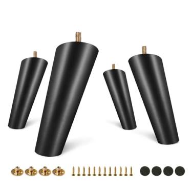 Imagem de FoDau770 Pernas de móveis de madeira de borracha preta, 12 cm, pés de madeira afunilados inclinados, conjunto de 4 pés de móveis UNC de meados do século, peças de reposição para armário, sofá, cômoda