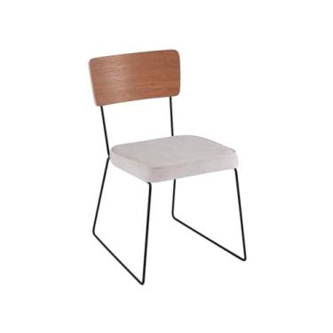 Imagem de Cadeira de Jantar Roma Multi Laminada Freijó Linho Bege Base Aço Preto - OOCA Móveis