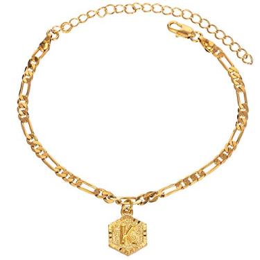 Imagem de Pulseiras de tornozelo com inicial para mulheres e homens, pulseira de ouro 18K prata fígaro elos cubanos tornozeleira para mulheres adolescentes, nome personalizado tornozeleira dourada com iniciais,