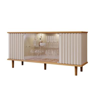 Imagem de Buffet 4 Portas Com Led Janice Nature/off White Cimol Móveis