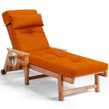 Imagem de Almofada de espreguiçadeira impermeável ao ar livre para cadeiras, almofadas de substituição para espreguiçadeiras resistentes ao desbotamento com 6 laços, almofadas de espuma viscoelástica espessa