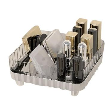 Imagem de Organizador de maquiagem Organizador de maquiagem de vaidade de plástico com vários compartimentos Anti Slip Design Caixa de armazenamento cosmético portátil para mulheres itens (Prata transparente)