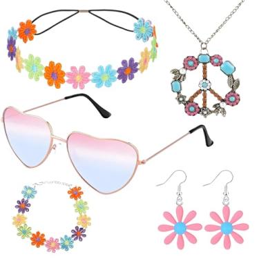Imagem de FACATH Conjunto de acessórios de fantasia hippie de 4 peças, Fantasia feminina anos 1960-b, Tamanho Único