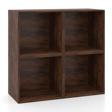 Imagem de Nightcore Cubo de armazenamento empilhável, organizador de estante de madeira aberto para pequenos espaços, estante de exibição, cubo de armazenamento modular DIY para casa, rústico marrom/branco