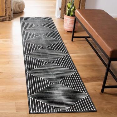 Imagem de Rugshop Marbella Tapete antiderrapante lavável com listras boêmias, 6 x 1,8 m, preto