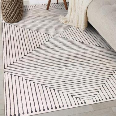 Imagem de Rugshop Tapete Marbella com listras boêmias, lavável, antiderrapante, 9,5 x 1,5 m, bege