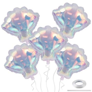 Imagem de 5 Pack Iridescent Seashell Balloons for Mermaid Birthday Party Decorations, 21"x20" Sea Shell Foil Mylar Balloons for Under the Sea Party Supplies, Summer Beach & Ocean Party Decor