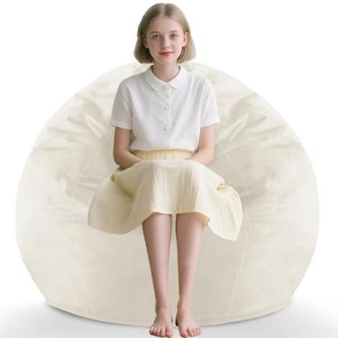 Imagem de SIMFLAG Cadeira de pufe de 6 m, poltronas confortáveis com enchimento de espuma de memória, sofá fofo com capa de veludo holandês, cadeiras de lágrima para sala de estar, sala de jogos - bege