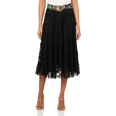 Imagem de John Mark Saia feminina pequena de renda com cinto, preta