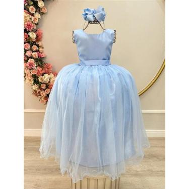 Imagem de Vestido Infantil Longo Azul Bebê Claro Daminhas Festas Luxo - Fabuloso