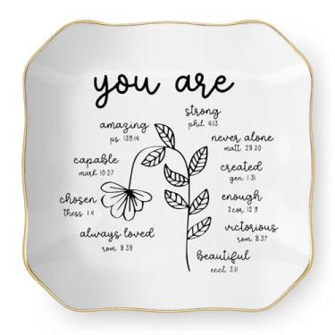 Imagem de Aryabtya Presentes de versículo da Bíblia religiosa cristã para mulheres, bandeja de pratos de cerâmica, prato de bugiganga, presentes motivacionais inspiradores das escrituras para mulheres, amigas