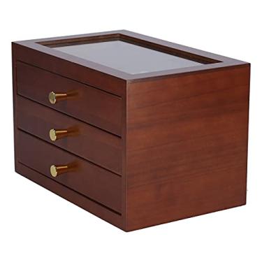 Imagem de Yinhing Organizador de Maquiagem, Organizadores de Jóias e Armazenamento Com Tampa de Vidro 3 Camadas Caixa de Jóias de Madeira, Organizador de, Caixa de Exibição de, Titular de Armazenamento de