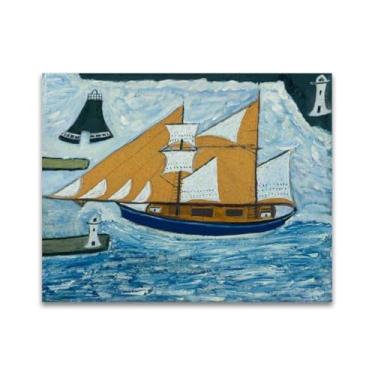 Imagem de RYLJCZ Reproduções de pinturas famosas de Alfred Wallis-(The Blue Ship) Impressões em tela - quadros decorativos para sala de estar 40 x 50 cm (15,8 x 19,7 pol) sem moldura