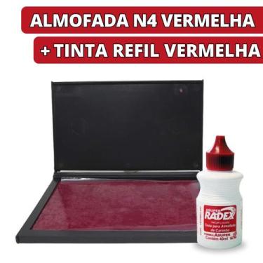 Imagem de Almofada Carimbeira Escritório N4 Vermelha + 1 Tinta Refil 40ml - Kit 