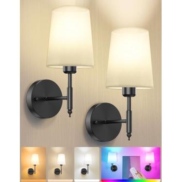 Imagem de Arandelas de parede operadas por bateria de 10000 mAh, arandelas de parede sem fio com lâmpadas recarregáveis e controle remoto, regulável, arandelas pretas, decoração de parede, quarto, sala de estar