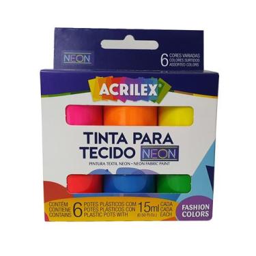 Imagem de Tinta Para Tecido Art Teen - Acrilex C/ 6 Cores Neon 15ml