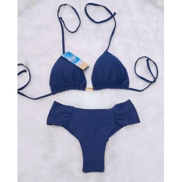 Imagem de Biquini Cortininha Com Calcinha Fio Duplo Borboleta Azul Marinho - Nay