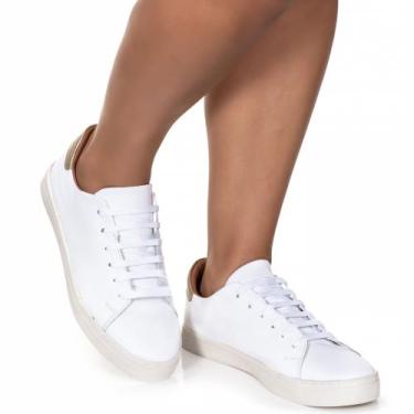 Imagem de Tênis Feminino Em Couro Legítimo - Alice Monteiro, Branco, Ouro, 35