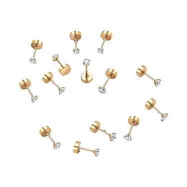 Imagem de Brincos Femininos com Tarracha Plana - 7 Pares de Aço Inoxidável com Z