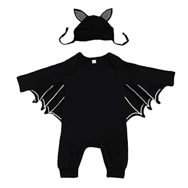 Imagem de My 1st Halloween Outfit Abóbora recém-nascido menino fantasia preto morcego macacão manga comprida com chapéus, Preto 2, 3-6 meses