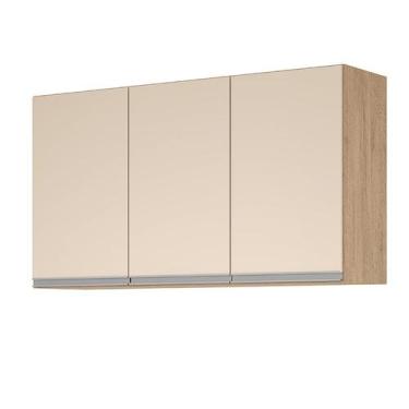 Imagem de Armario aereo 3 portas milla amendoa off white puxador aluminio - ByMa