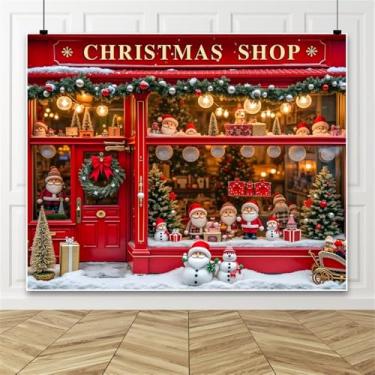 Imagem de Pano de fundo de Natal, 3 x 2,4 m, loja de brinquedos do Papai Noel vermelho em fundo de neve, boneco de neve, árvore de Natal, pano de fundo, decoração de festa de inverno em família, banner