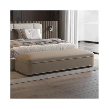 Imagem de Banco de armazenamento para o fim da cama, banco de cabeceira de luxo, banco de cabeceira simples, moderno, quarto, cabeceira, couro, sofá, vestiário, banco longo, banco de cabeceira (cáqui)