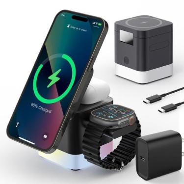 Imagem de Carregador sem fio Wuohutu 3 em 1 Cube 15W para iPhone preto