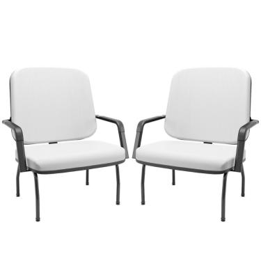 Imagem de Kit 02 Cadeiras De Escritório Recepção Com Braço Fixa Preta Magno P03 Vinil Branco - Lyam Decor