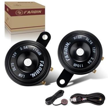 Imagem de FARBIN Buzina de carro com botão, buzina de motocicleta de 12 V 110 dB à prova d'água buzinas elétricas de tom alto e baixo universal para motocicletas, carros, quadriciclos, etc. (preto com arnês e